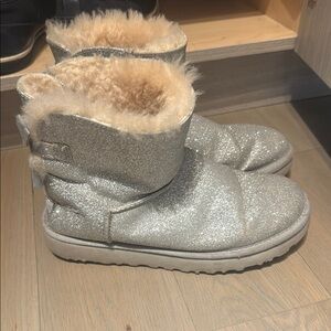 UGG Silver Glitter Boots with Tan Fur